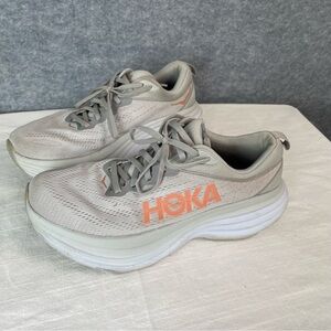 Hoka Bondi 8 Women's Running Shoes - Castlerock Strawberry Grey Pink size8.5